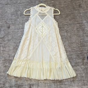 Free People Ivory Sheer and Lace over lay dress with back cutout.